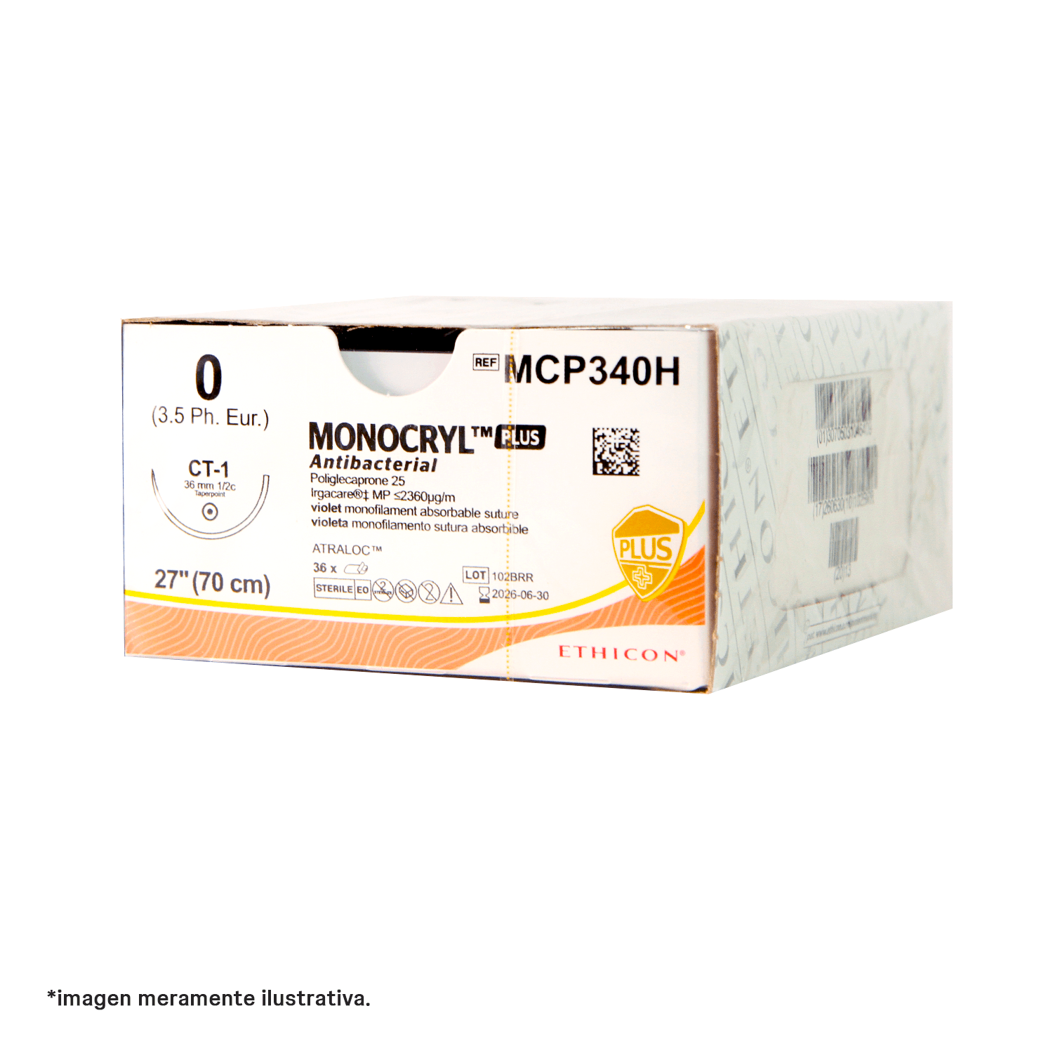 Sutura MONOCRYL™ Plus (Violeta 0 70cm Ag. 1/2 36mm (CT-1))